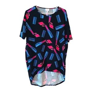 LuLaRoe Irma Tunic Top Black Lipstick Print High Low XXS Baddie Makeup Artist